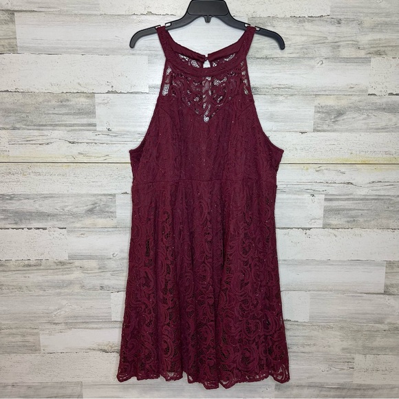 Torrid Plus Size 20 Mini Halter Burgundy Dress Skater - Picture 2 of 12